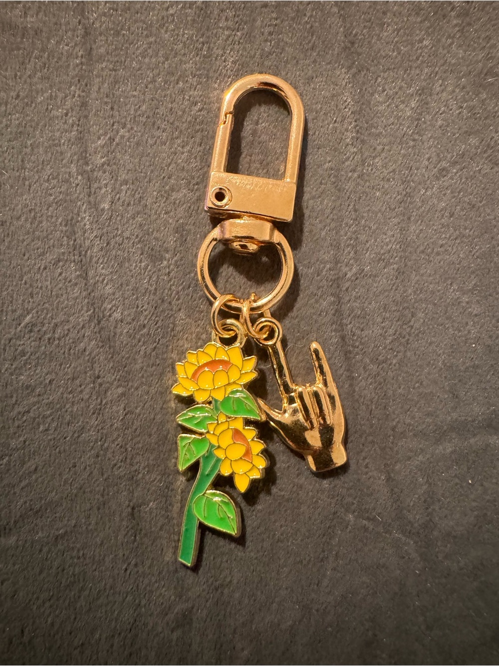 Bandolier Gold-tone Sunflower & American Sign Language 🤟🏻 Keychain Charm -